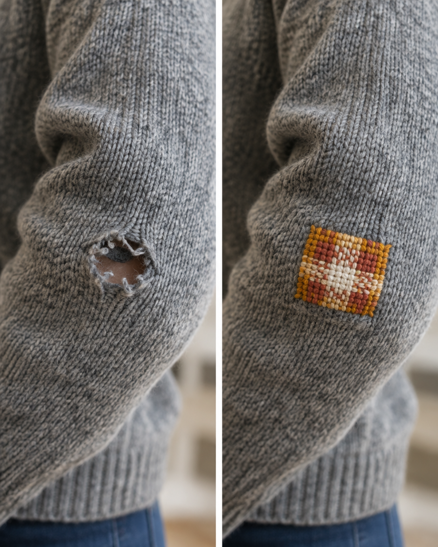 Sweter przed i po naprawie